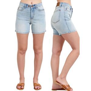 Judy Blue 2 Button High Rise Denim Shorts Light Wash Stretch Jean Shorts NWT